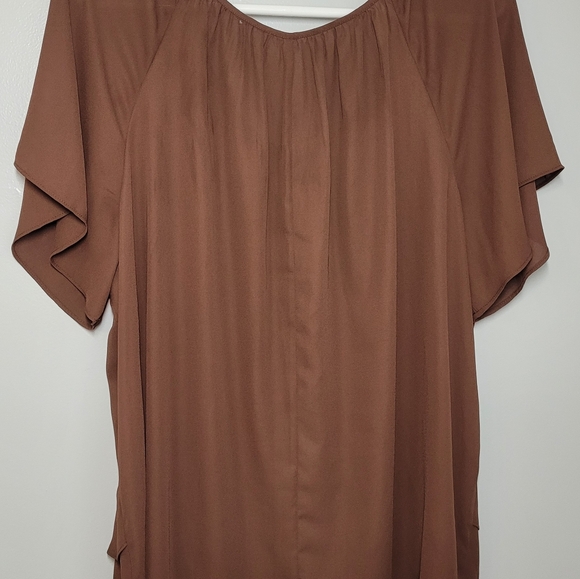 V-Neck Dress Blouse Brown 5X - Picture 2 of 7